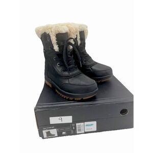 Sorel Tivoli IV Parc Waterproof Boots Black Lamb Wool Womens Size 6 Leather